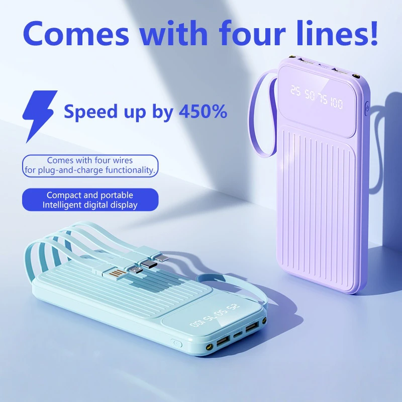 Фото 4IN1 100000 мАч Power Bank с быстрой зарядкой и цифровым дисплеем большой емкости для Xiaomi Huawei iPhone 17Promax 2026 №1