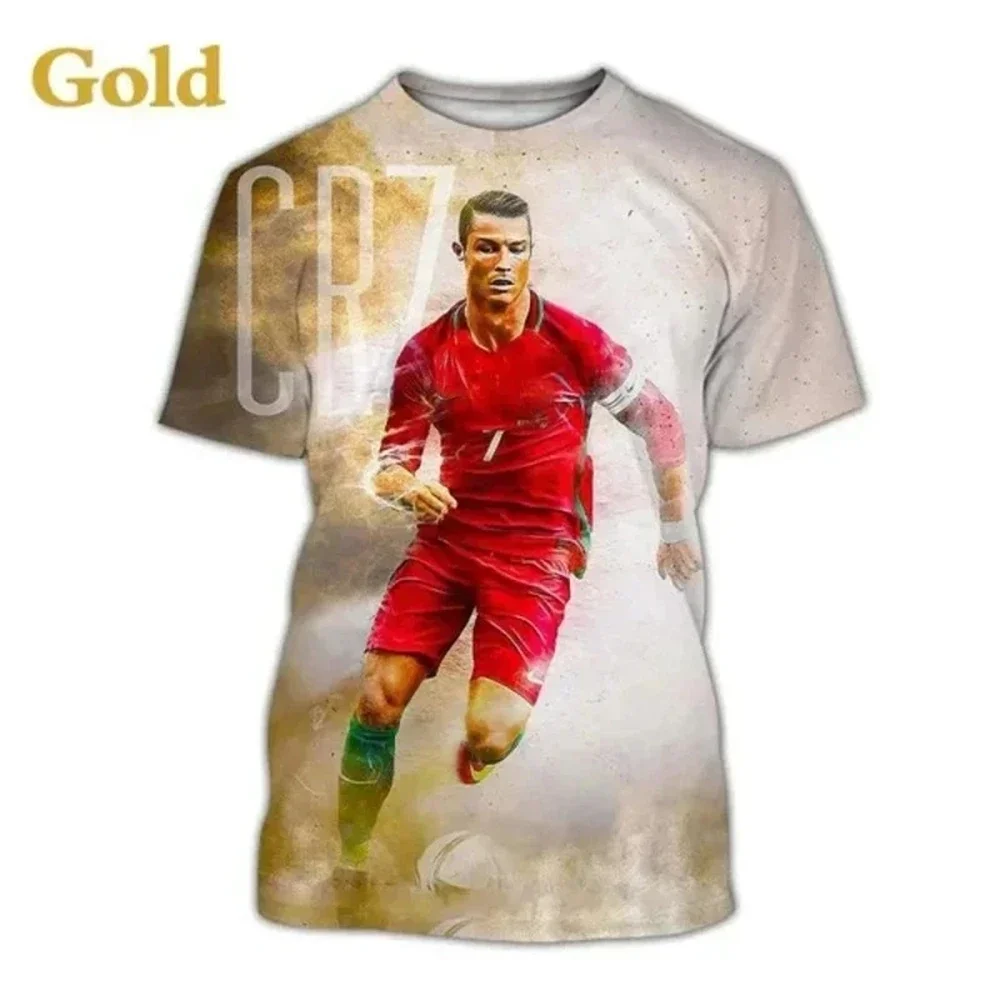 2024 Summer New Fashionable Football Star Cristiano Ronaldo 3D Printed T-shirt Men's Super Large Round Neck Short Sl