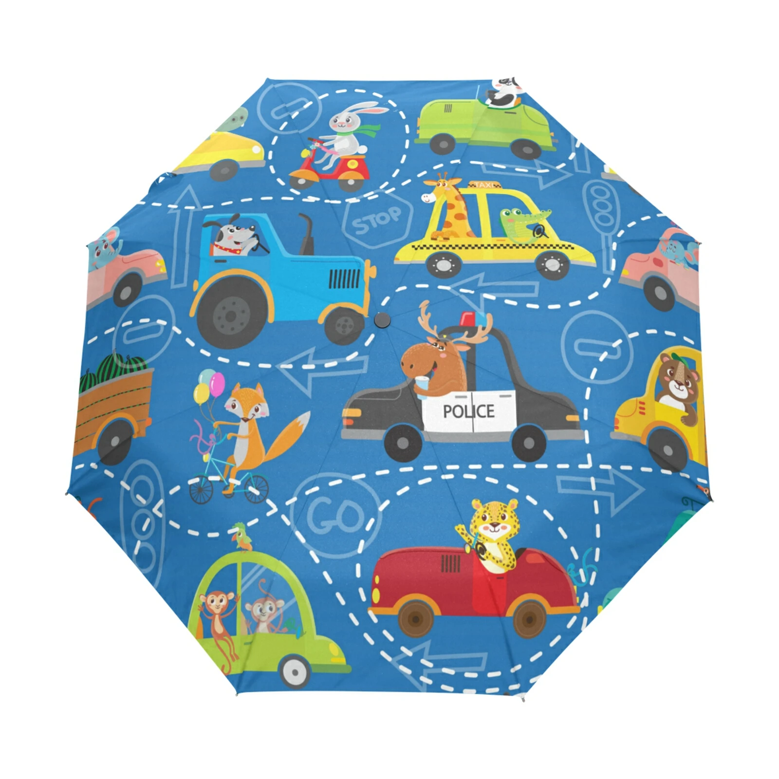 

Lovely Cartoon Car Umbrella Rain Women Three Folding Full Automatic Umbrella Parasol Sun Protection Anti-UV Inside Black Coating
