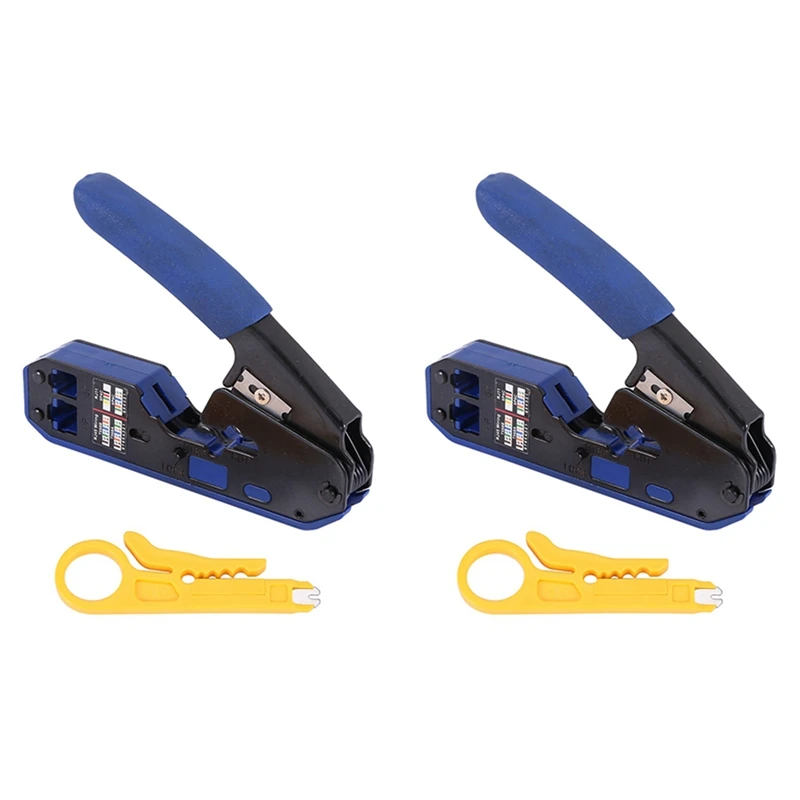

2X 2 In 1 Rj45 Tool Network Crimper Cable Stripping Plier Stripper For Rj45 Cat6 Cat5e Cat5 Rj11 Rj12 Connector