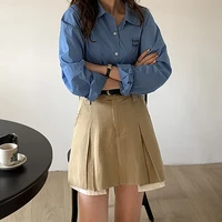 solid color split fork pleated skirt college style women 2022 spring korean version high waist thin a word bag hip skirts casual
