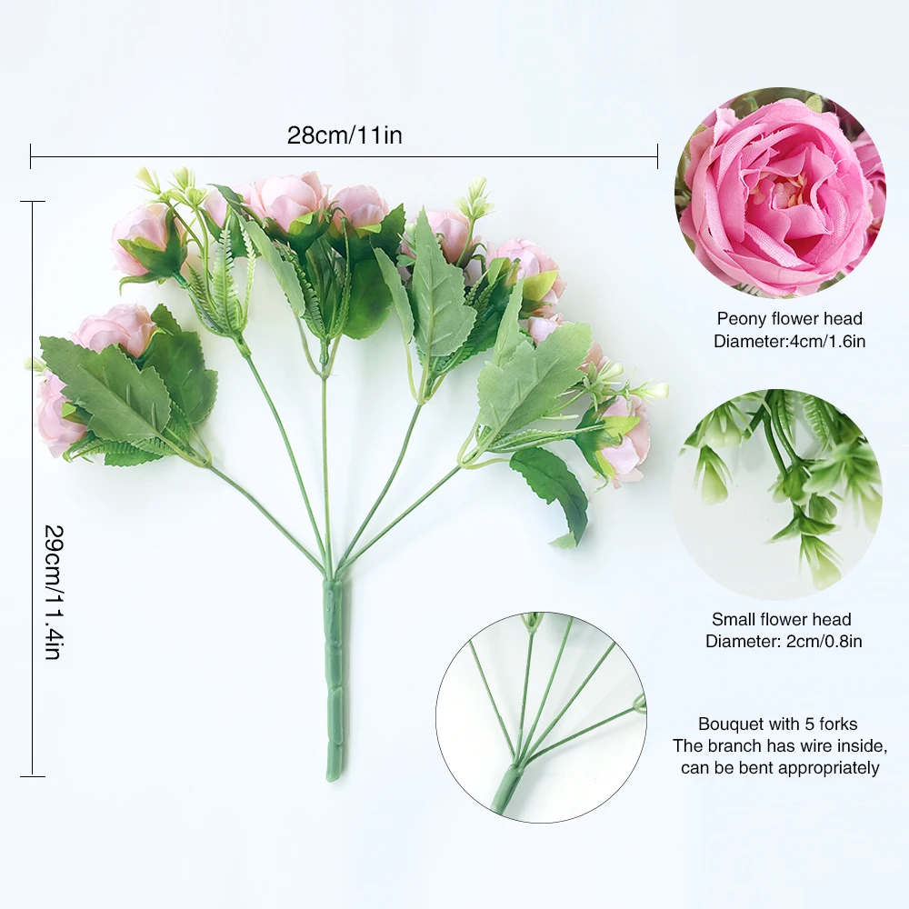 Искусственные цветы 10 бутонов пионов розовые и белые шелковые розы букет невесты