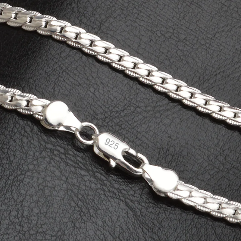 

5MM Full Sideways Silver Plated Chain For Women 18-24 Inches Link Chain Choker Necklace Men Fashion Jewelry Gift