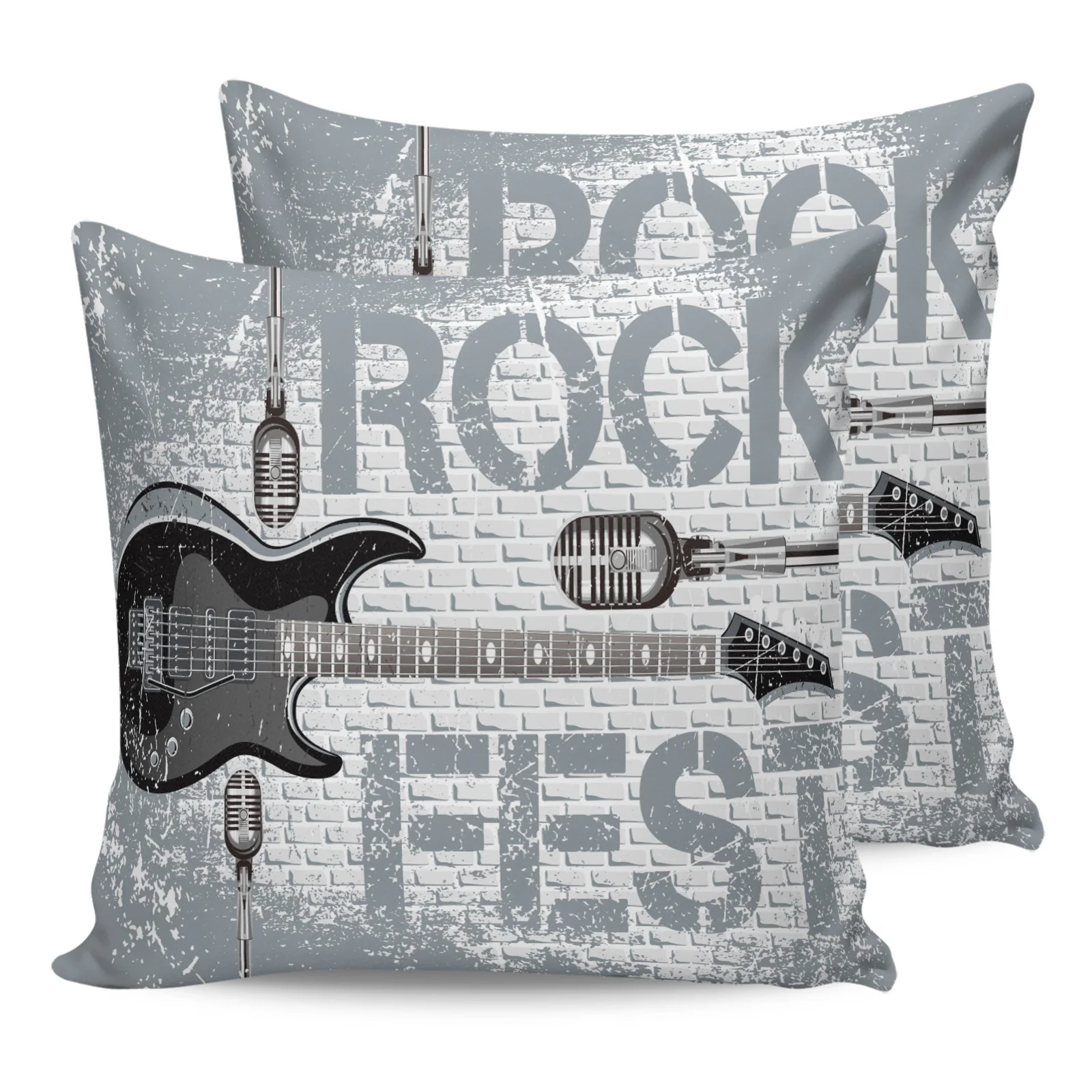 

2PCS Pillowcases Rock Guitar Music Cushion Cover Home Bedding Living Room Decorative Couch Throw Pillow Case