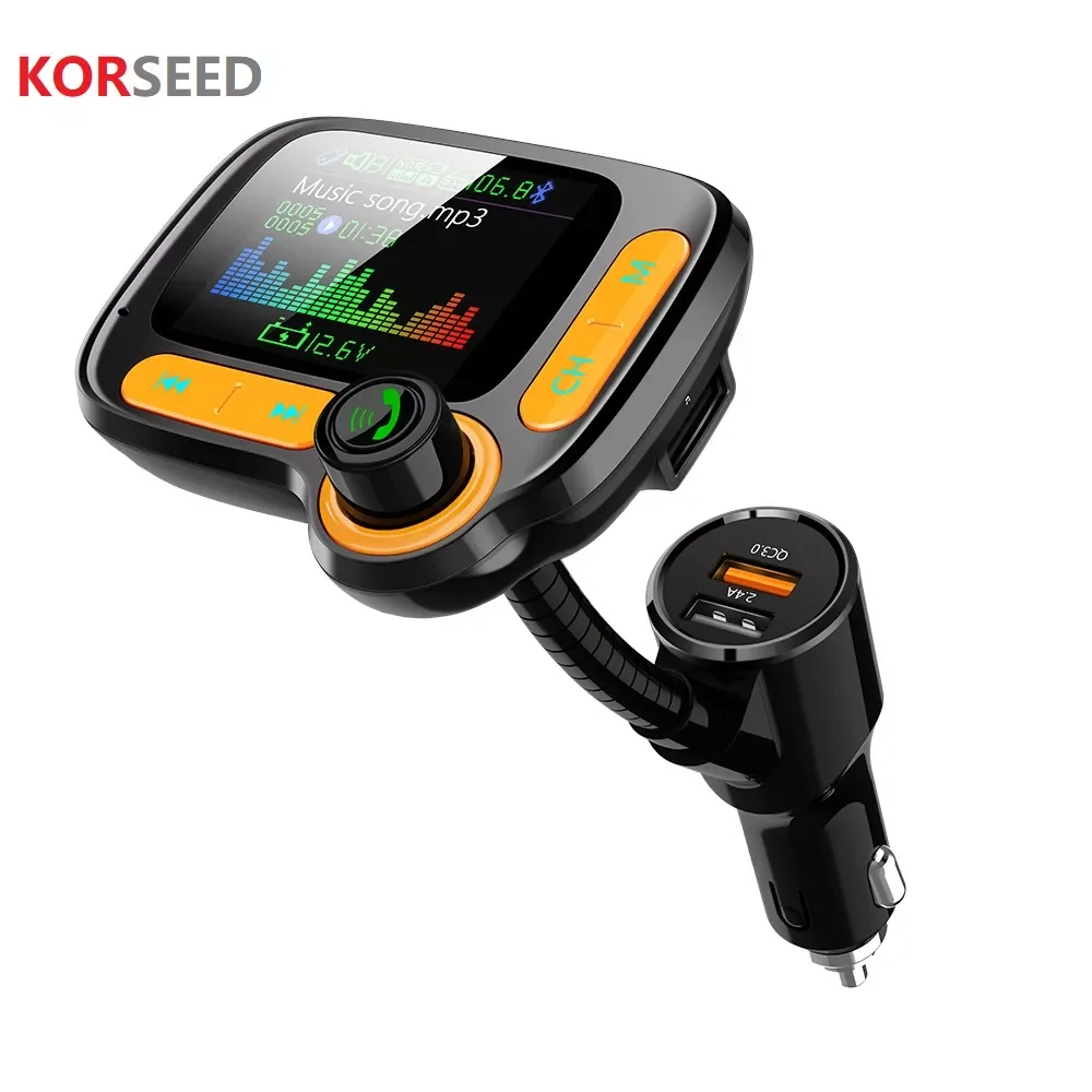 

NEW2023 KORSEED Bluetooth AUX Car Kit Wireless Handsfree Audio Receiver MP3 Music Player QC3.0 USB Fast Charger FM Modulator Tra