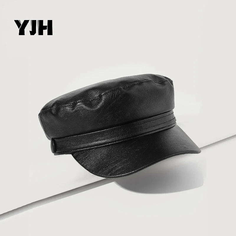 

Осенне-зимняя новая шапка из искусственной кожи мягкий верх берет Регулируемая уличная Солнцезащитная шапка мужская темно-синяя шапка