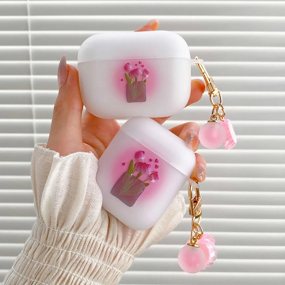 

Матовый чехол для наушников Airpods Pro с цветком розы и градиентом, чехол для беспроводных Bluetooth наушников Air Pods 3, 2, 1, чехол с подвеской