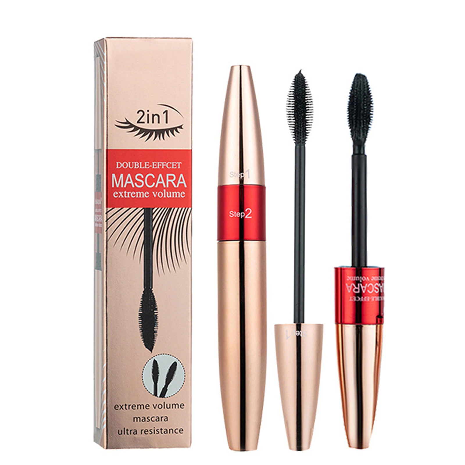 

2 IN 1 4D Silk Fiber Lash Mascara Black Mascara Waterproof Silk Fiber Volume Double Lengthening Curling Thick Eye Lashes Mascara