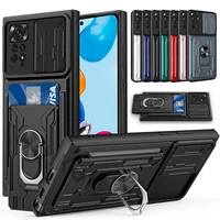 Detachable Card Holder Phone Case For Xiaomi 11T Pro Redmi Note Poco Pro Max Slide Stand Kickstand Ring Camera Cover