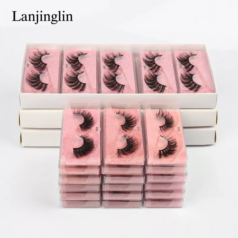

NEW2023 wholesale eyelashes bulk pink card 20/30/50/100 pcs 3d mink lashes natural long false eyelash extension hand made faux c