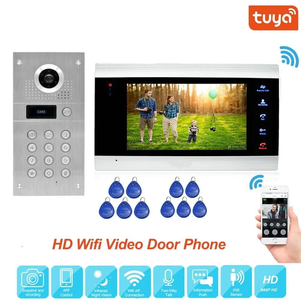 

2022 Топ 960P умное приложение Tuya дистанционная разблокировка Wi-Fi IP видео домофон система обнаружения движения с кодовой клавиатурой RFID