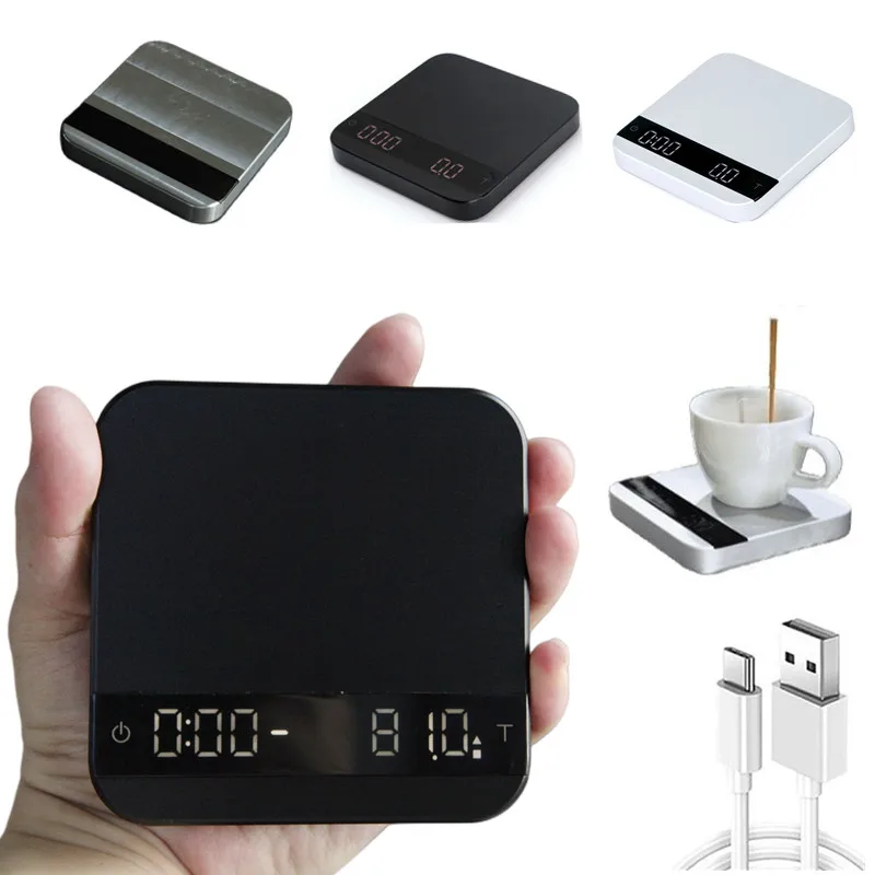 

Intelligent Coffee Electronic Scale LED Digital Display 0.1g Automatic Timer Ultrathin Aluminum Housing USB Charge Kitchen Scale