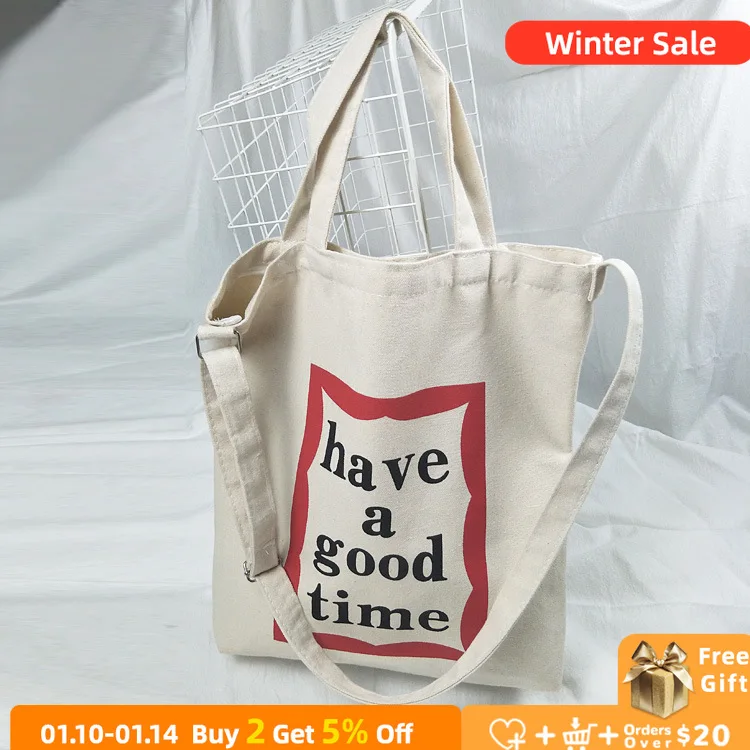 

Сумка на плечо из хлопка и льна для женщин, модная Экологически чистая многоразовая Сумочка с надписью, большой повседневный тоут для покуп...