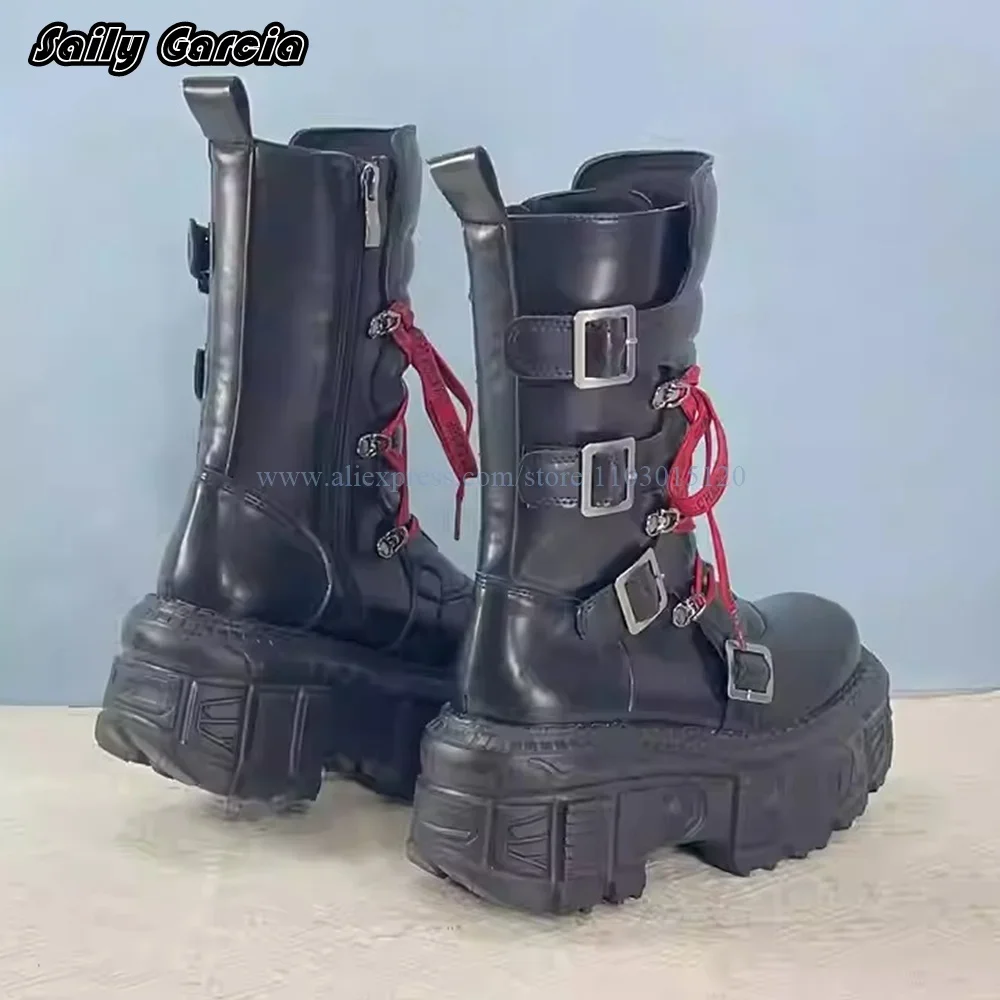 Мотоциклетные ботинки на массивном каблуке в стиле панк с боковой молнией