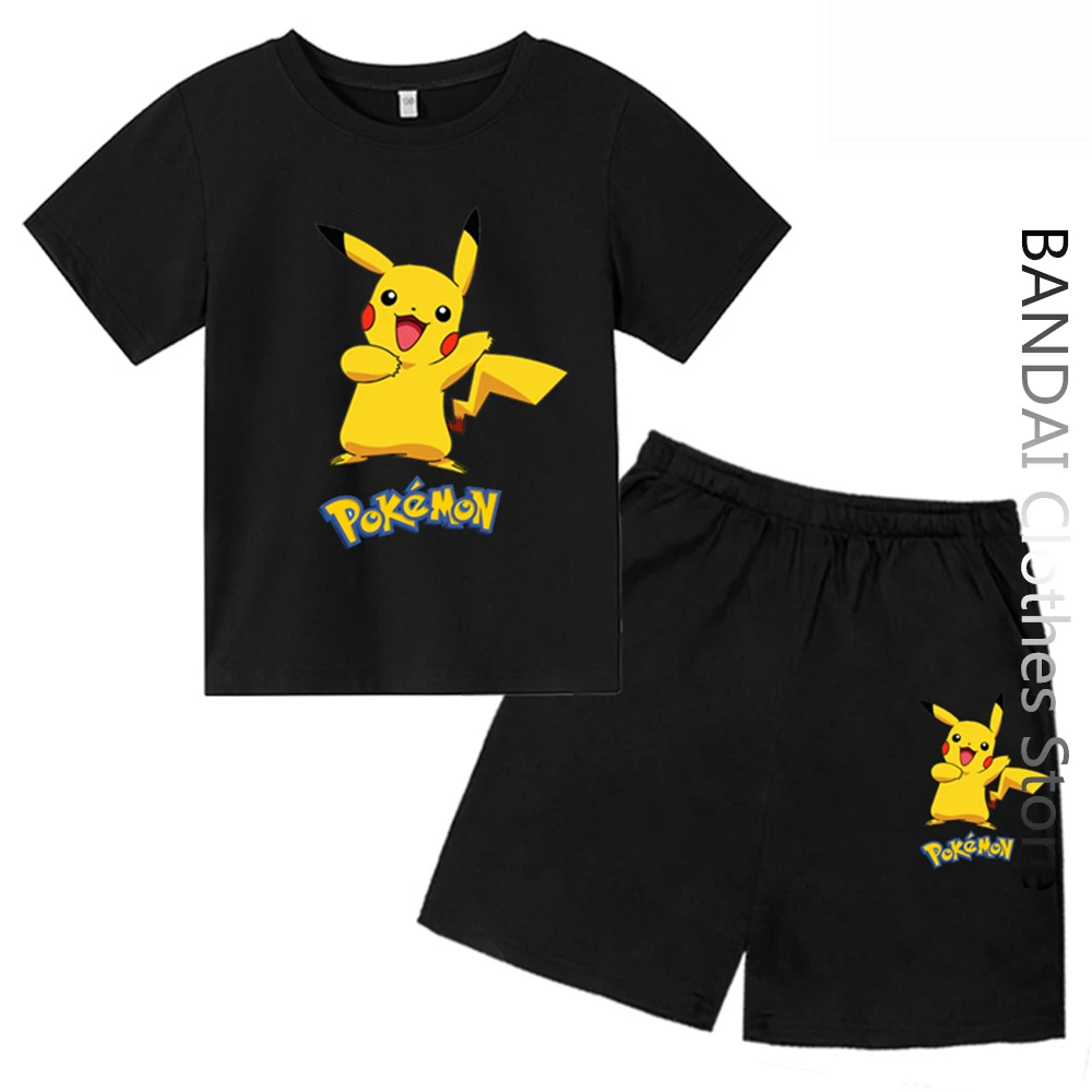 

Женский комплект детской одежды, топы, футболка для мальчиков, женские футболки, забавная аниме футболка с коротким рукавом Пикачу, футболка для маленьких девочек