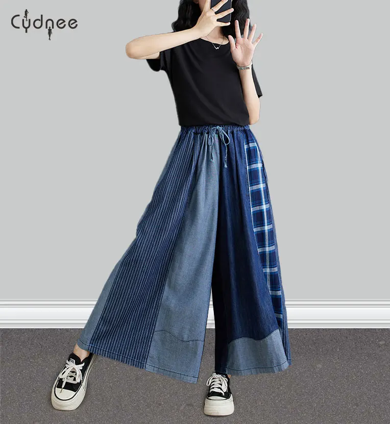 Женские эластичные брюки на шнурке широкие длинные палаццо свободные мешковатые