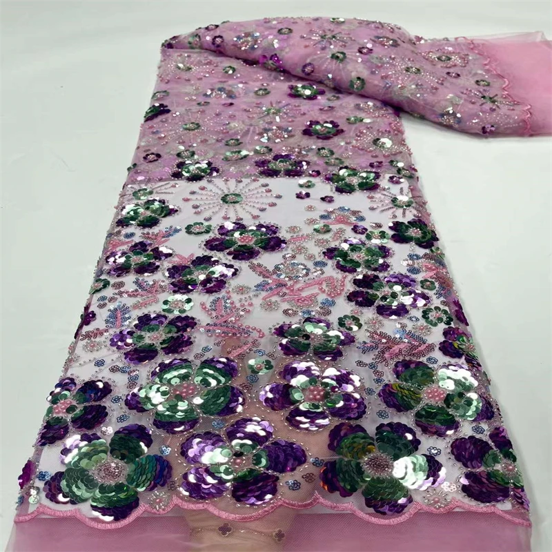 

Wonmen Швейные текстильные материалы 5 ярдов высококачественные тюбики бусины Блестки нигерийская кружевная ткань для свадьбы