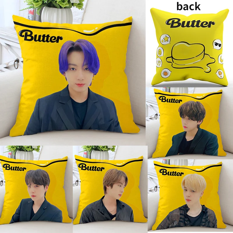 

Kpop Bangtan Boys 2021 Album Butter Printed Pillow Case Jimin Jungkook Suga Jin J-hope V RM Double-sided Pillow Cover 45 x 45cm