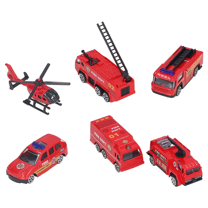 

6Pcs Fire Car Toy Portable Mini Alloy Fire Truck Model Kids Educational Toy Car Birthday Gift
