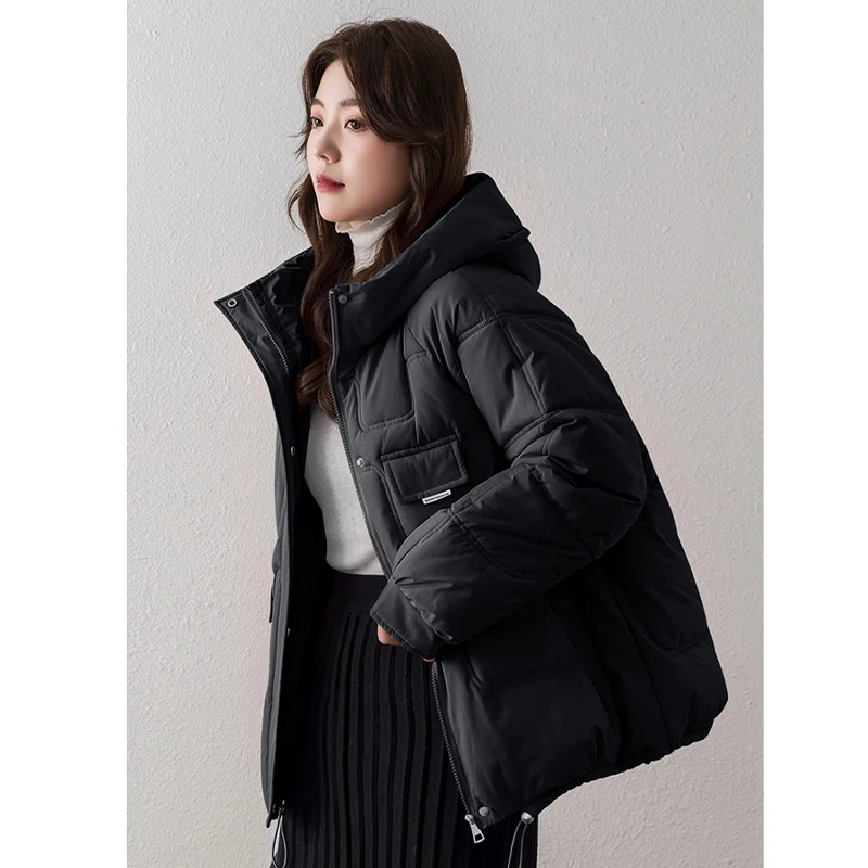 Thicken Warm Women's Down Parka Loose Fashion Solid Long Sleeve Cotton Jacket Casual all-match cardigan hooded Outerwear 2022 wi