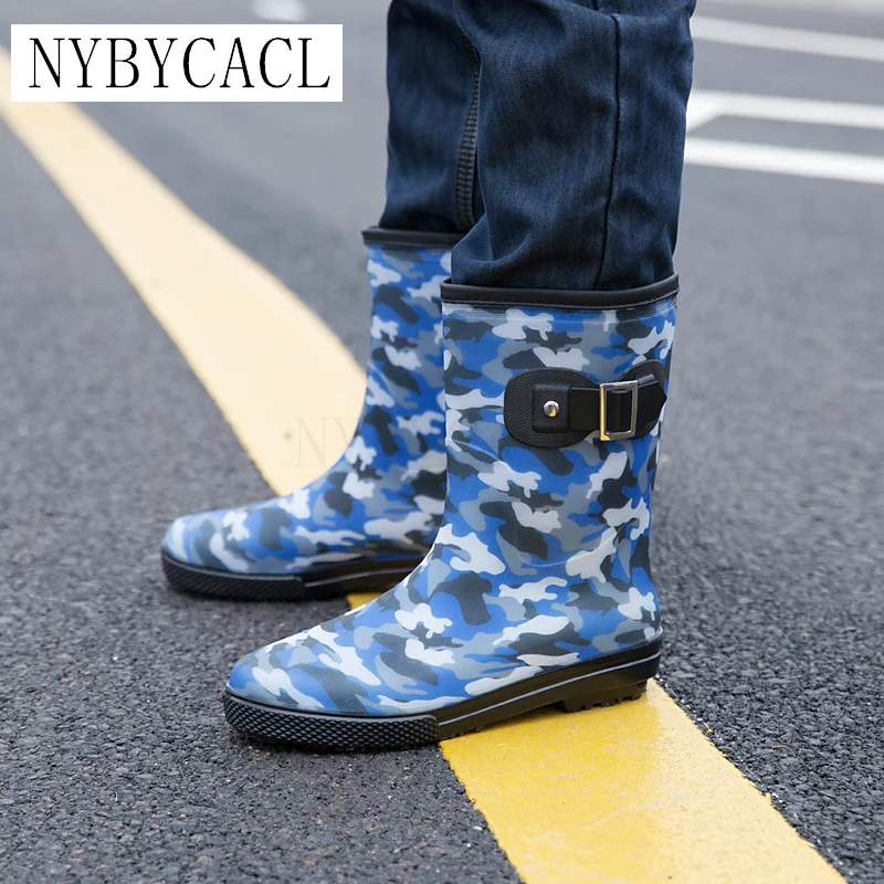 

Men's Rainshoes High Tube Fashion Rain Boots Men's Rubber Shoes Car Washing Shoe Cover Shoes Non-Slip Warm Waterproof Shoes Men