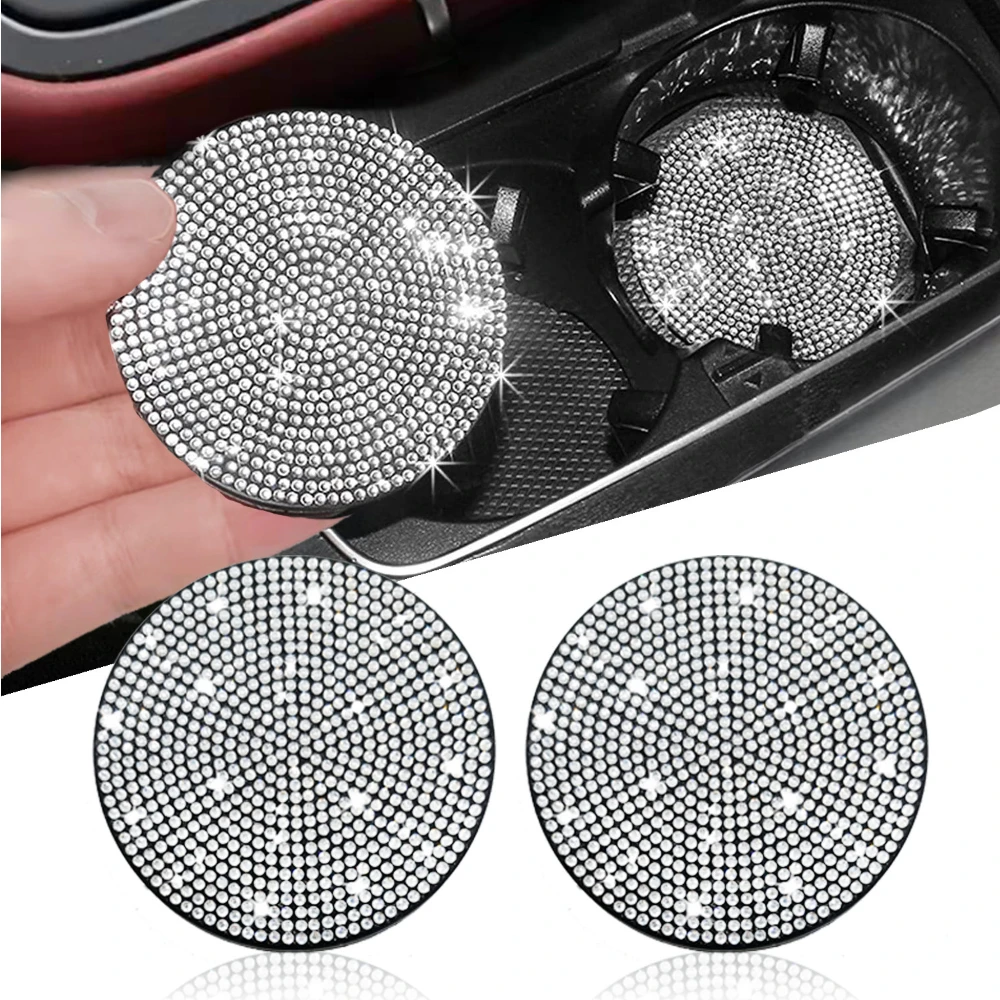 

2PCS Multifunctional Car Diamond Coaster Water Cup Slot Non-Slip Mat Silica Pad Cup Holder Mat Auto Interior Decor Accessories