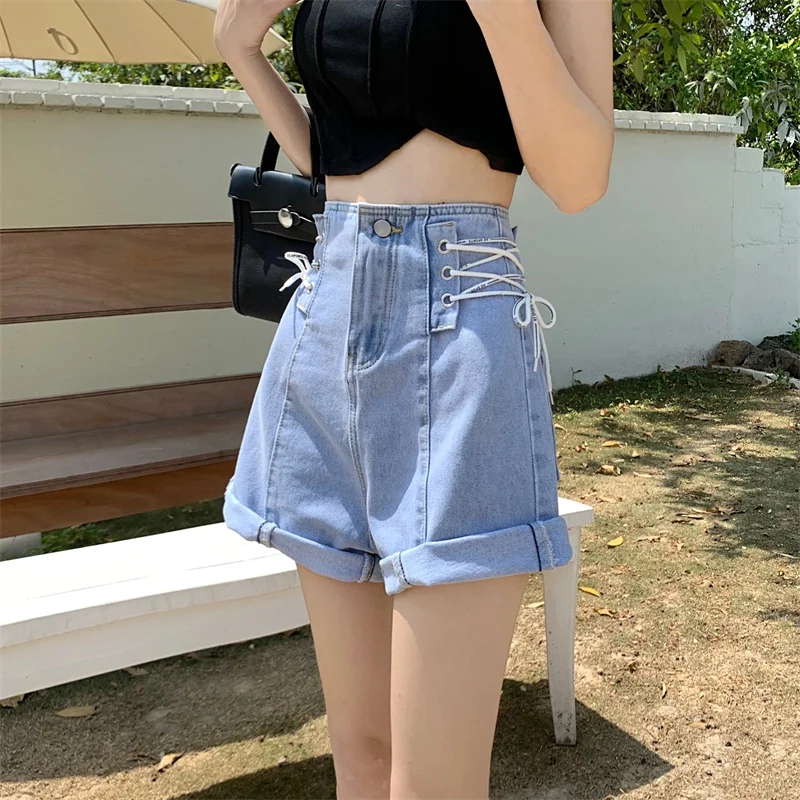 

2023 Spring Summer New Women's Jeans Vintage Fashion Style Versatile Lacing and Curling Free Shipping