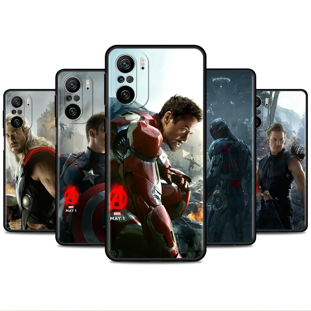

Black Phone Case for Xiaomi Redmi Note 11 10 Pro 9S 9 K40 8 pro 9A 9C 8T 7 ShockProof Funda Soft Cover Captain America Iron Man