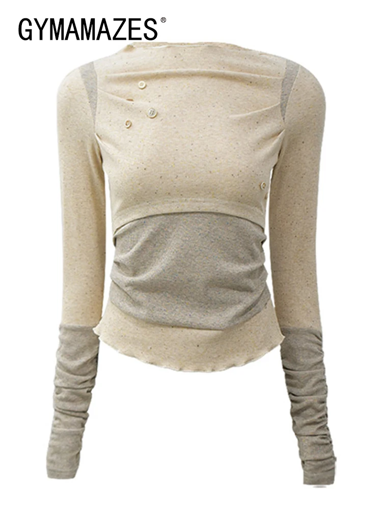 

Женская блузка с длинным рукавом, круглым вырезом и рюшами