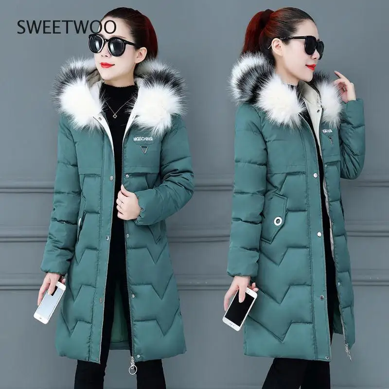 2020 New Winter Jacket Women Long Parka Warm Fur Collar Hooded Overcoat Female Thick Parkas Cotton Padded Jacket Outwear Tide