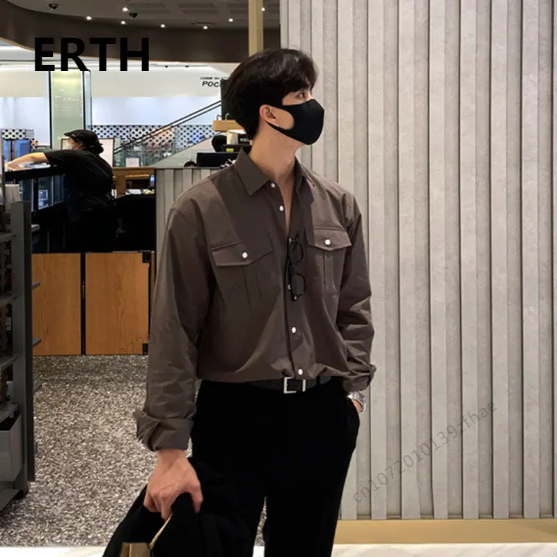 

Рубашка ERTH мужская с длинным рукавом, Повседневная блуза в стиле ретро, свободный однотонный топ в Корейском стиле, весна 2023
