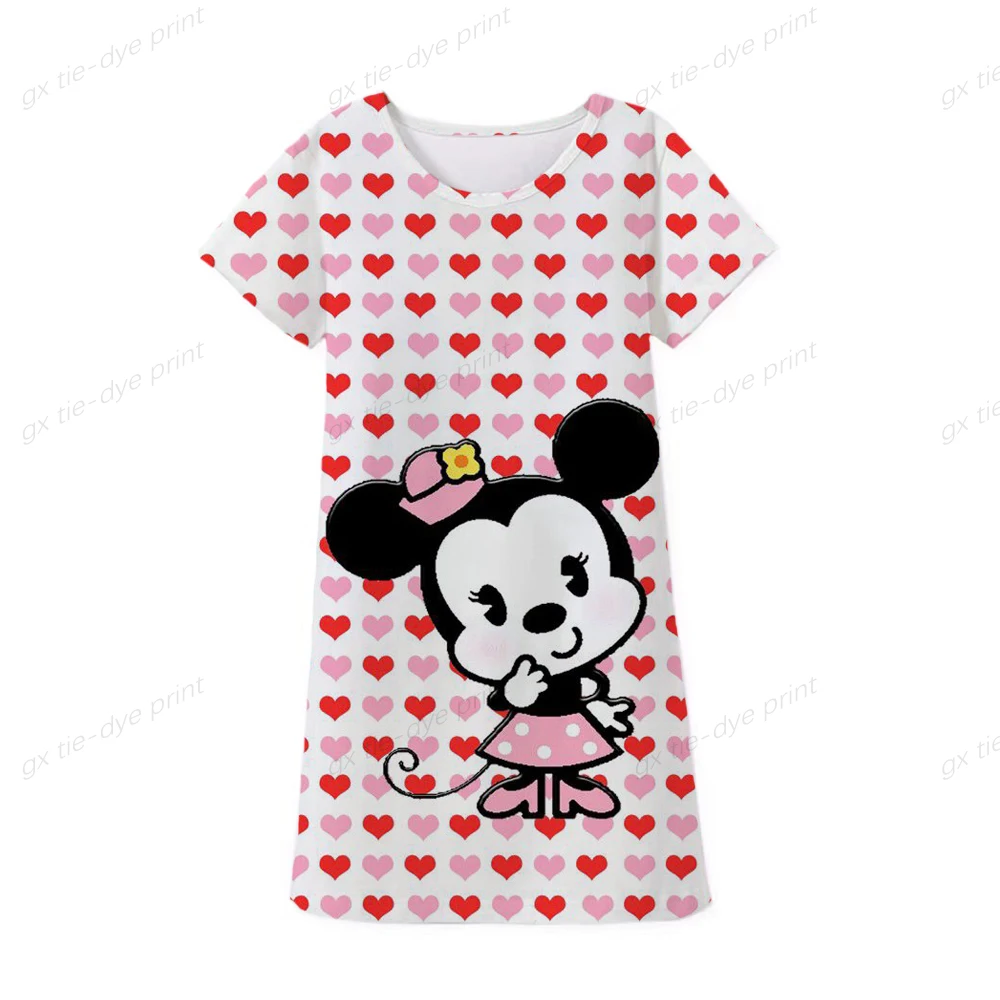 

Girls Cartoon T-shirt Children Disney Minnie Mickey Mouse Print Dress Girls Summer Short Sleeve T-shirt Dress Mermaid