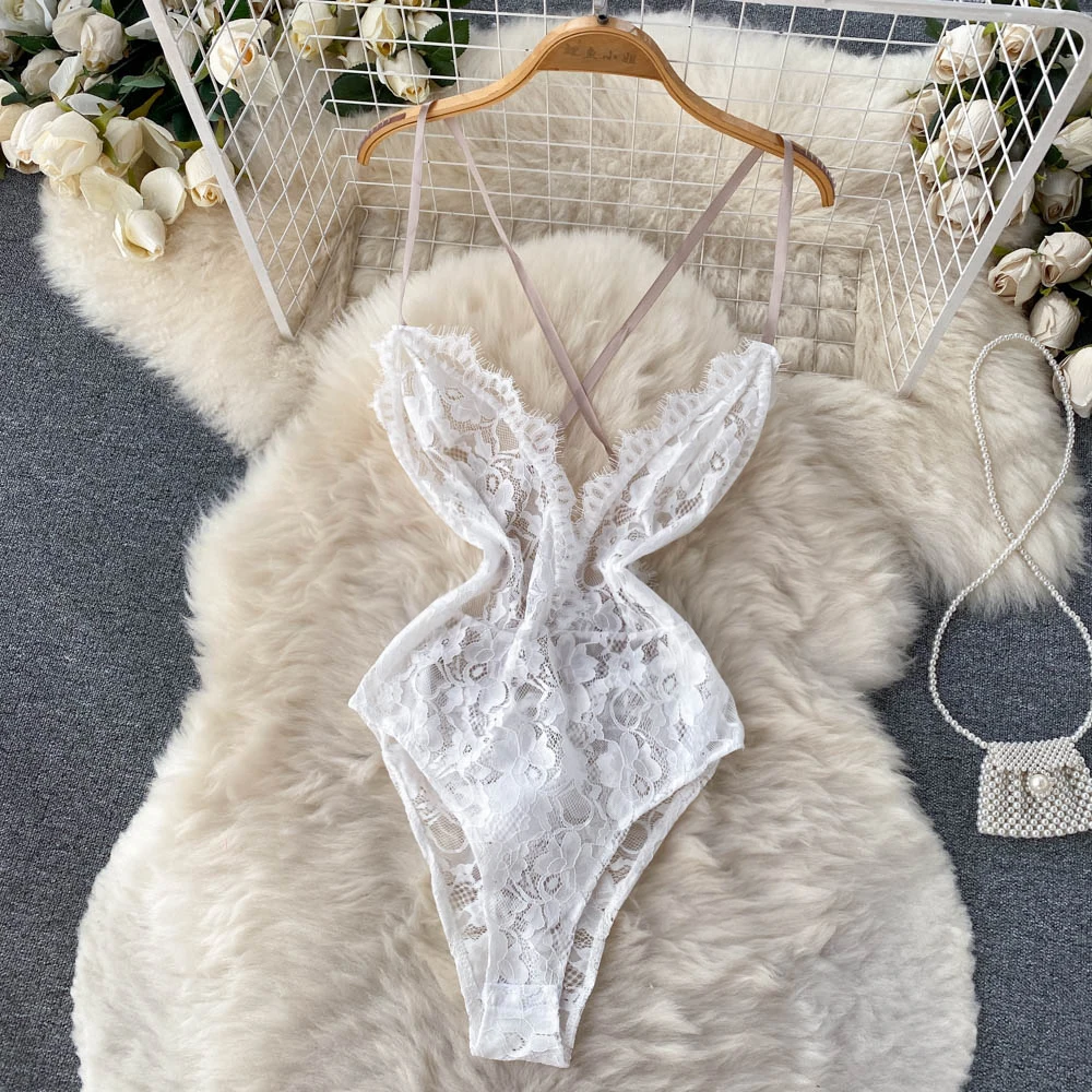 

Chic Nylon Lace Spaghetti Strap Jumpsuit Bodysuit Sexy Women Body Blanc Femme Vestidos De Mujer Woman Tops Mujer Dropshipping