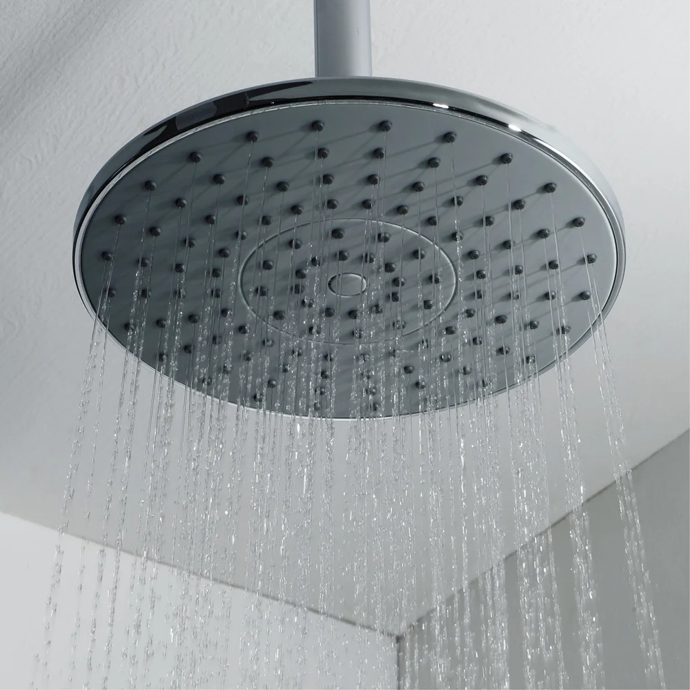 

ABS Plastic Round Showers Rain Shower Ceiling Head Shower Chrome Polished Over Top Heads For Bathroom Rainfall Grey Panel