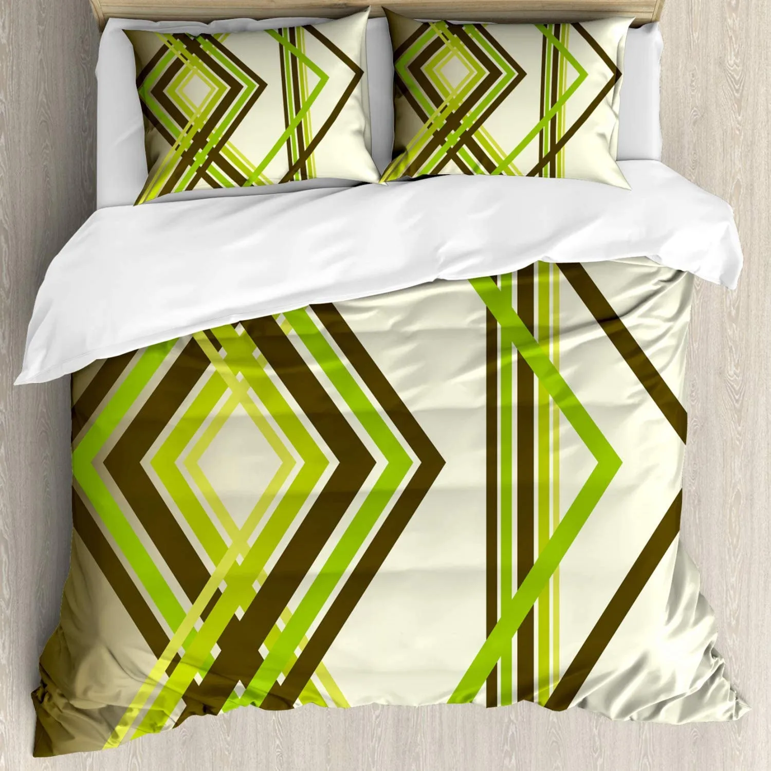 

Abstract Duvet Cover Set Geometric Diamond Shape Bands In Various Shades Polyester Duvet Cover Bedclothes Double Queen King Size