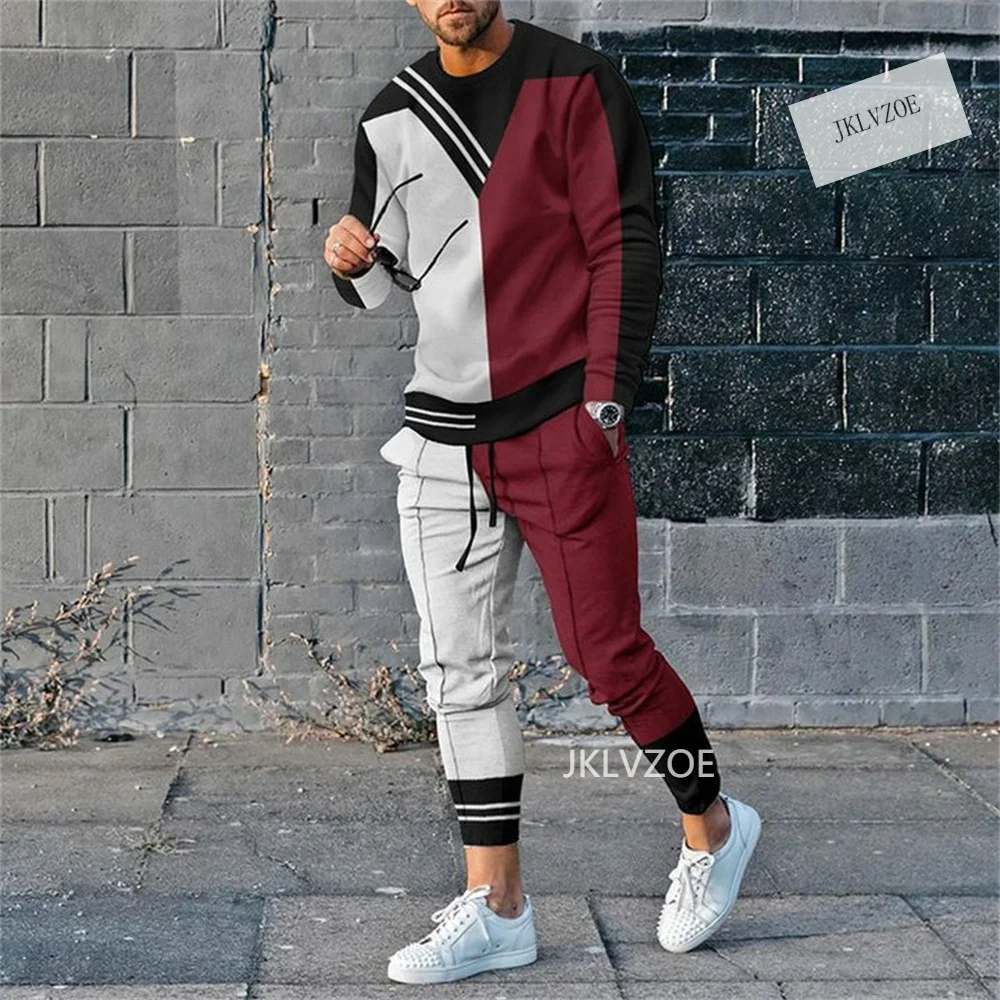 Summer Men's Sportswear Casual Long Sleeve Pants Striped Suit Men's Jogging Training Suit Two-piece Trendy Streetwear Plus Size