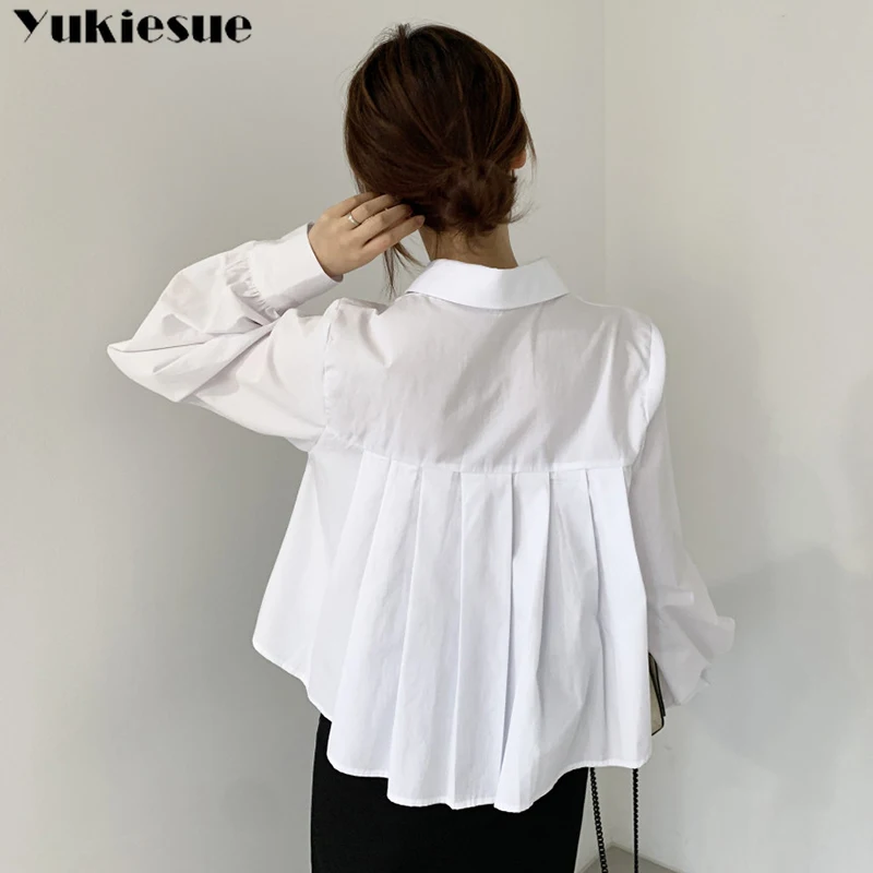 Блузка женская плиссированная Асимметричная с пышными рукавами Модная белая