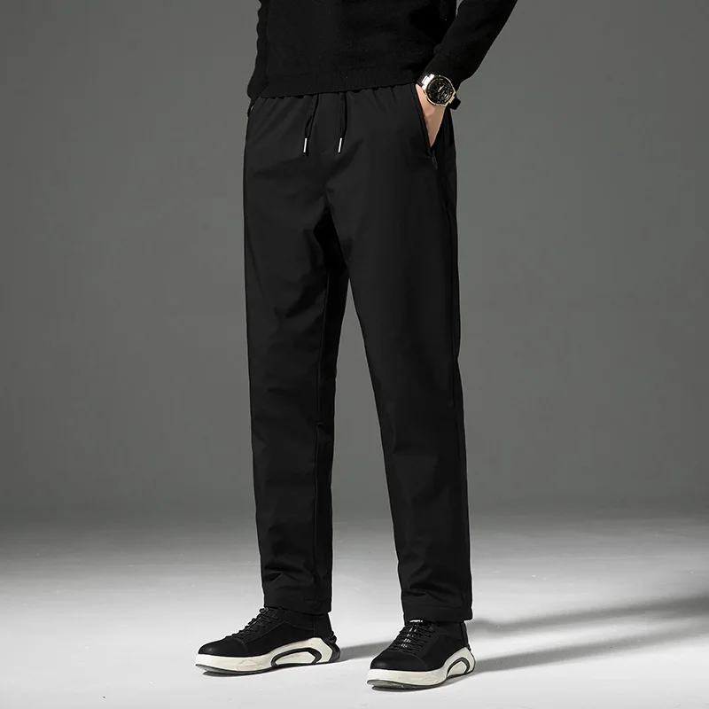 

Winter Down Pants Men Solid Black Duck Down Winter Pants Male Drawstring Outdoor Windproof Thicken Warm Trousers Fashion Joggers