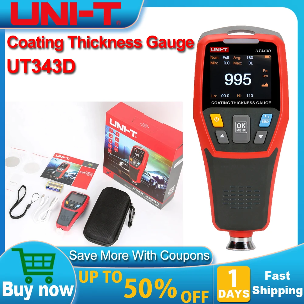 Фото Измеритель толщины покрытия UNI-T UT343D: Автоматический магнитно-индукционный тестер толщины лакокрасочного покрытия автомобиля с ручной калибровкой и ЖК-дисплеем №2