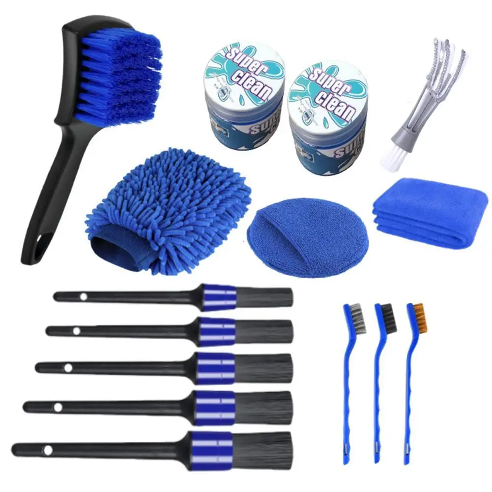 

15pcs/Lots Car Cleaning Brush Set Washing Glove Waxing Sponge Cleaning Soft Glue Air Outlet Brushes Interior Beauty Tools