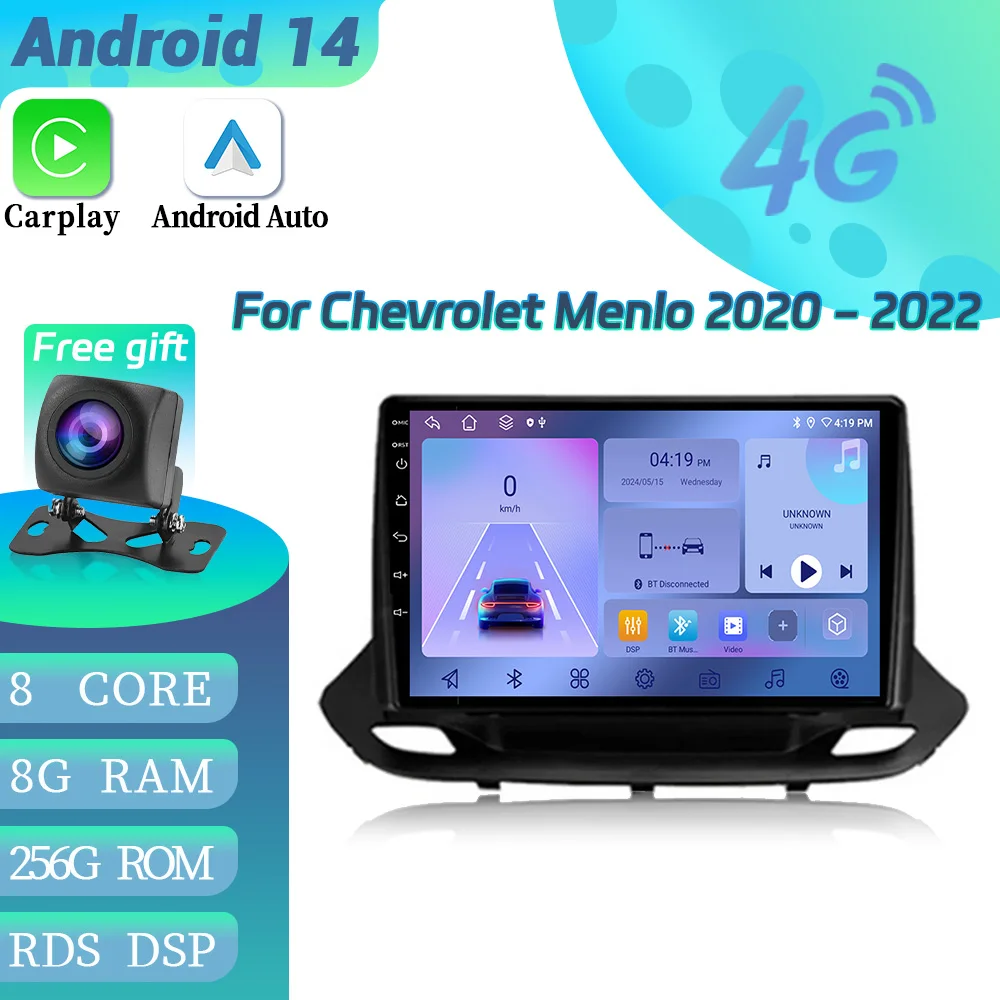 Автомобильный радиоприемник Android 14 для Chevrolet Menlo 2020-2022 мультимедийный Bluetooth GPS
