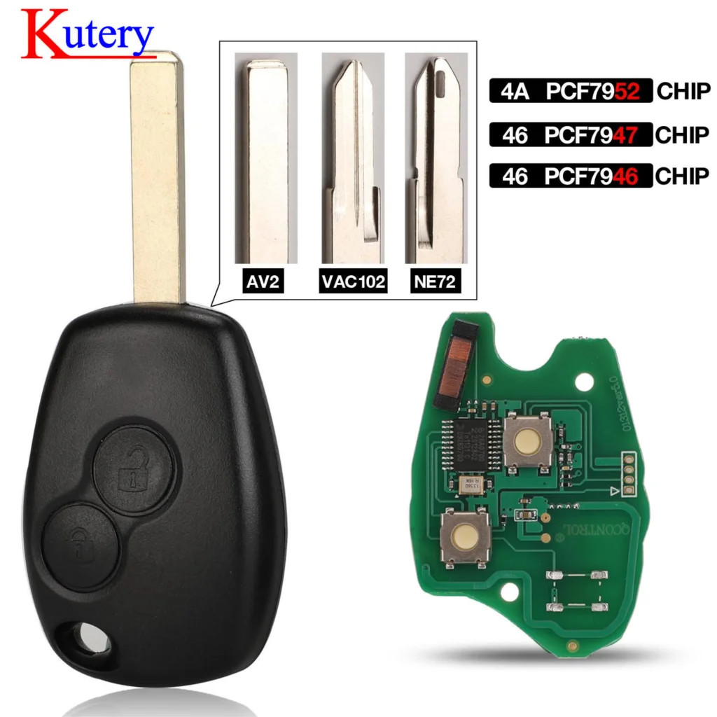 Kutery 2 кнопки дистанционного ключа для Renault Duster Modus Clio 3 Twingo DACIA Logan Sandero Kangoo 433 МГц PCF7947