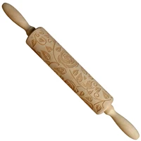wooden embossing rolling pin baking cookies noodle biscuit fondant cake dough roller engraved with rose flower hearts patterns