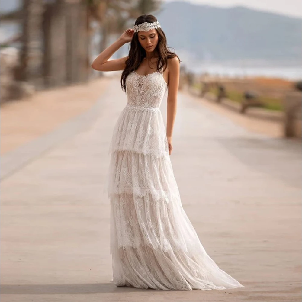 

Vestido de Noiva Boho Sweetheart Sem Manga Vestido de Noiva A-Line Renda Aplicada Sem Costas Vestido De Noiva