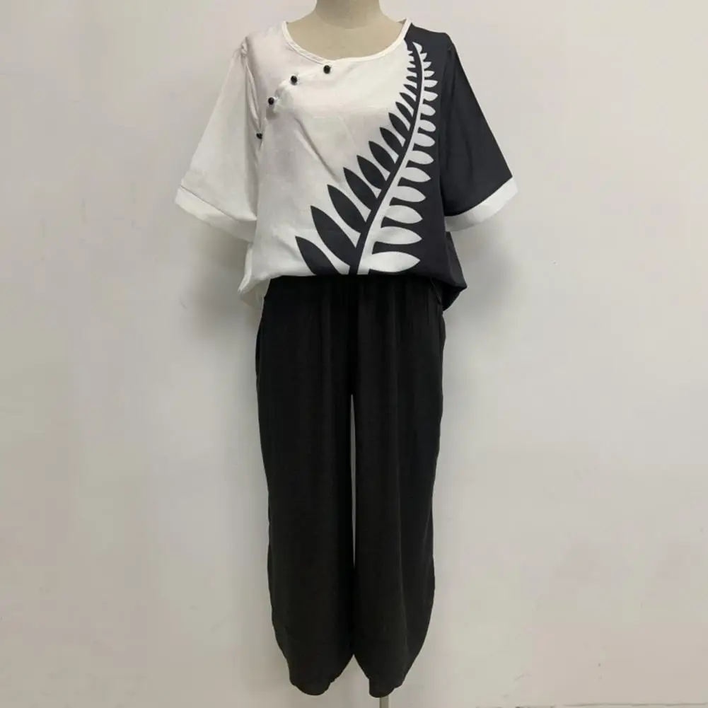 

Женский элегантный костюм из двух предметов, свободная блузка с цветочным узором и брюки, уличная одежда, 1 комплект