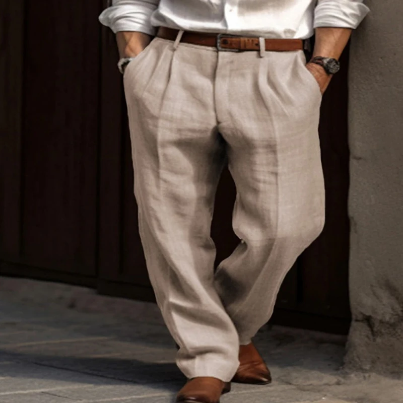 

Брюки-багги мужские из 2023 хлопка и льна, уличная одежда, стильные однотонные брюки, повседневная одежда со средней талией