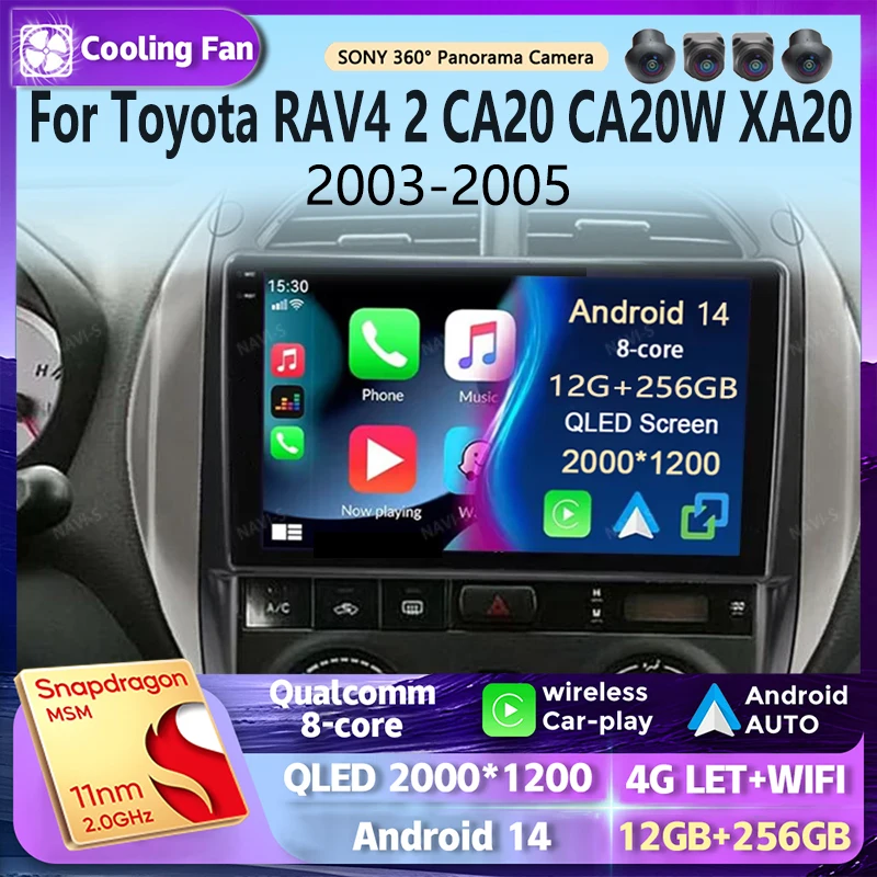 Android 14 для Toyota RAV4 2 CA20 CA20W XA20 2003-2005 2K QLED Автомобильный радиоприемник Мультимедийный
