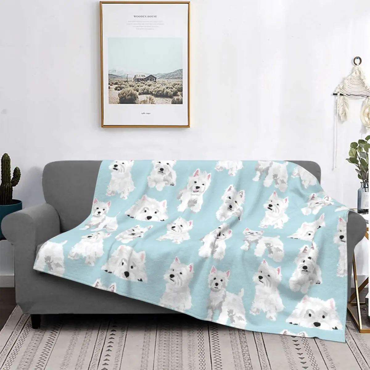 

Westie Cute Puppy Blankets West Highland Terrier Dog Flannel Throw Blanket Airplane Travel Printed Soft Warm Bedspread