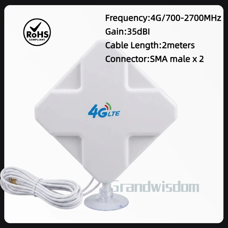 Фото Антенна 4G LTE 700-2700 МГц, усиление 35dBi, двойной кабель, разъемы SMA Male X2, 698-960/1700-2700 МГц для роутера/репитера Huawei 4G №1