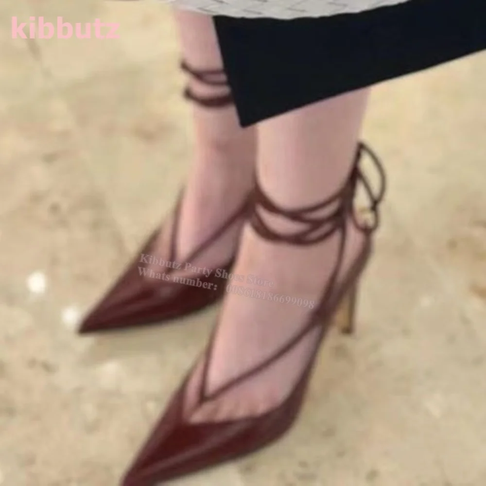 Туфли-лодочки из натуральной кожи с перекрестными ремешками на шнуровке острым